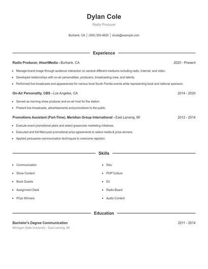 Radio Producer Resume