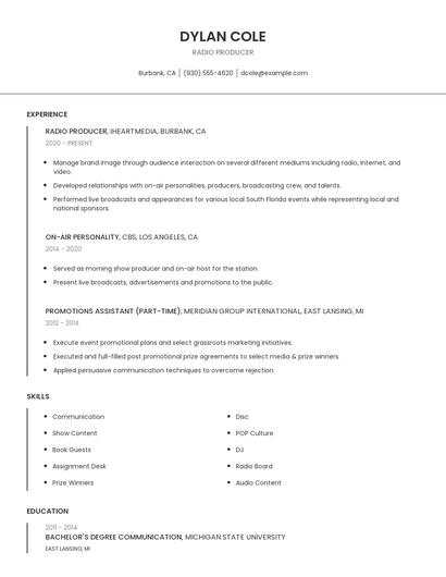 Radio Producer Resume