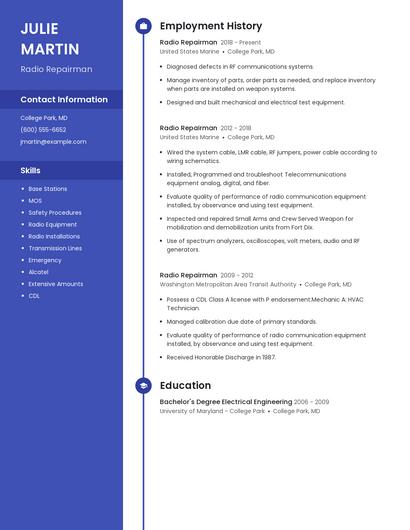 Radio Repairman Resume