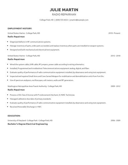Radio Repairman Resume