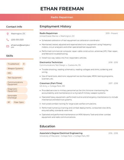 Radio Repairman Resume