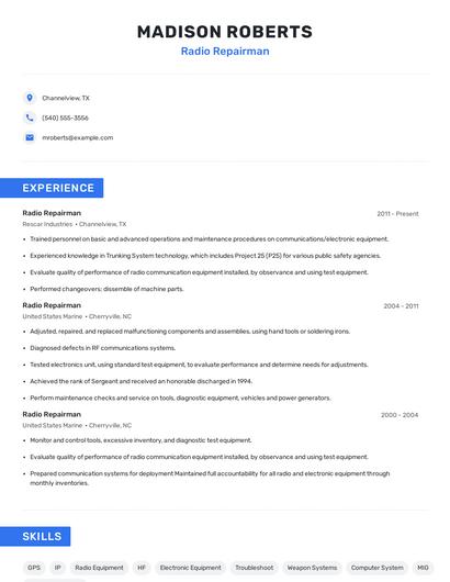 Radio Repairman Resume