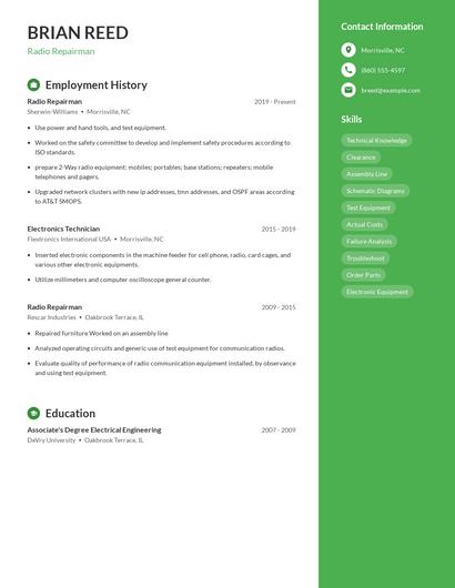 Radio Repairman Resume
