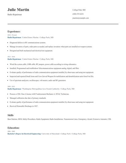 Radio Repairman Resume