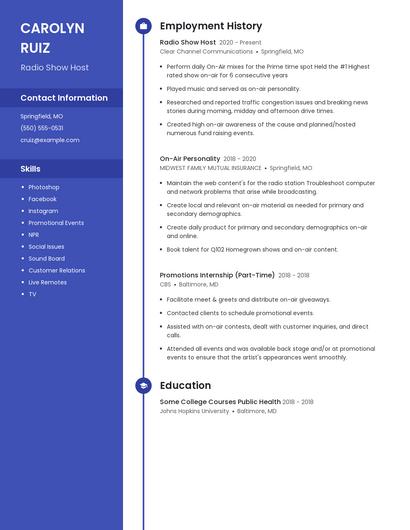 Radio Show Host Resume