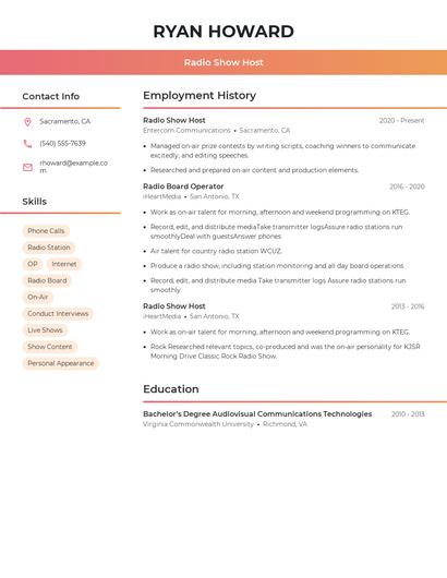 Radio Show Host Resume
