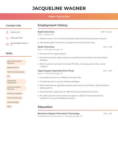 Radio Technician Resume