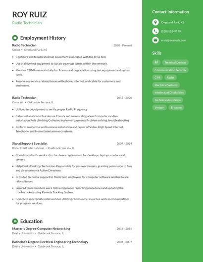 Radio Technician Resume