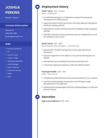 Radio Tester Resume