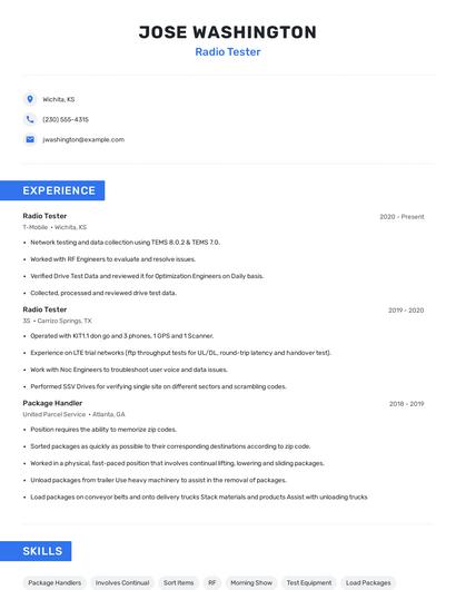 Radio Tester Resume