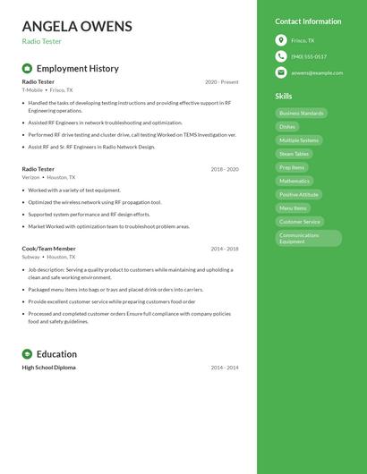 Radio Tester Resume