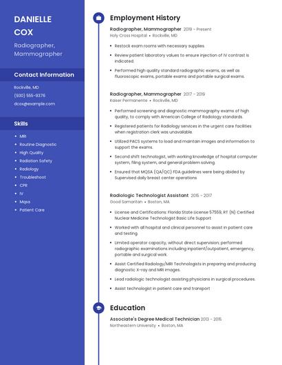 Radiographer, Mammographer Resume
