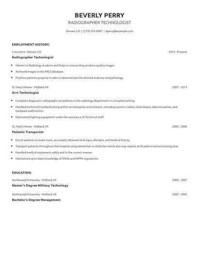 Radiographer Technologist Resume