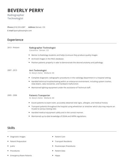 Radiographer Technologist Resume