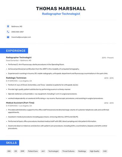 Radiographer Technologist Resume