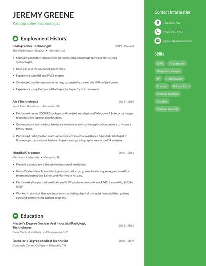 Radiographer Technologist Resume