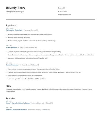 Radiographer Technologist Resume