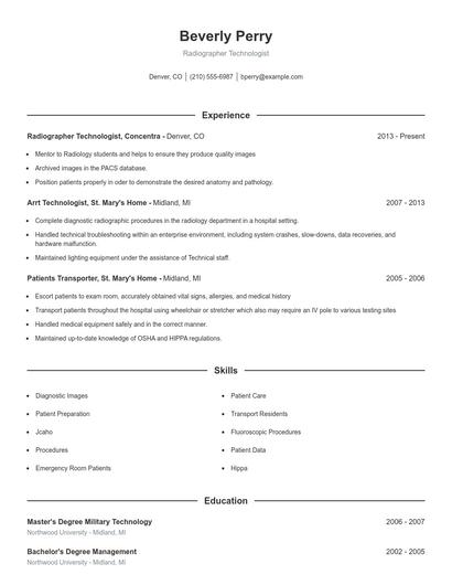 Radiographer Technologist Resume