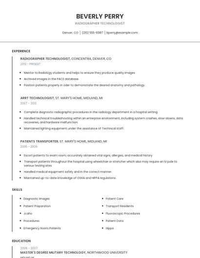 Radiographer Technologist Resume