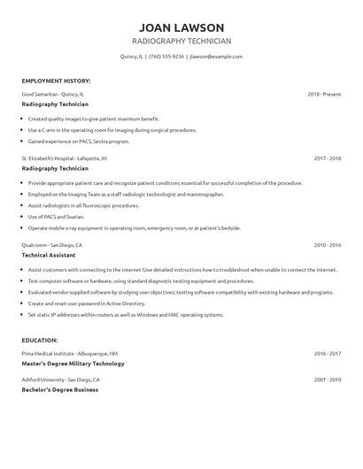 Radiography Technician Resume