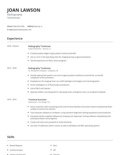 Radiography Technician Resume
