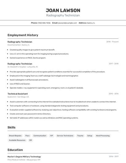 Radiography Technician Resume