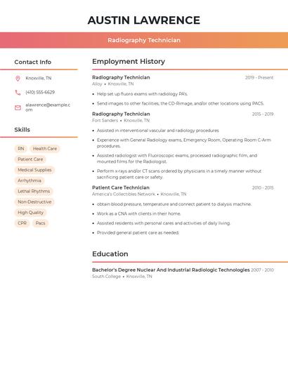 Radiography Technician Resume