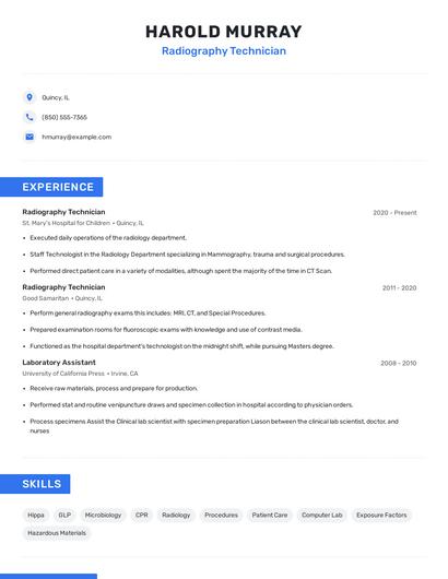 Radiography Technician Resume
