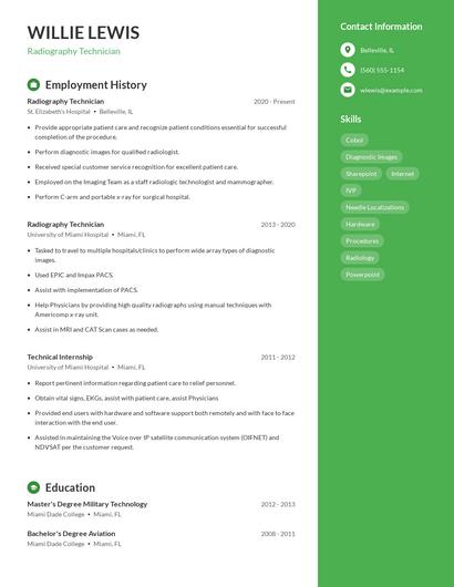 Radiography Technician Resume