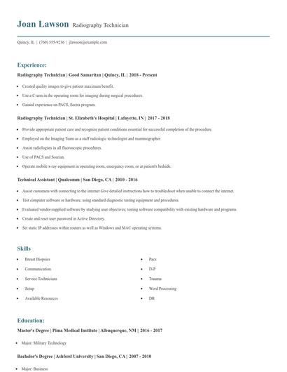 Radiography Technician Resume