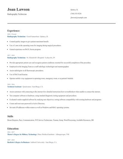 Radiography Technician Resume