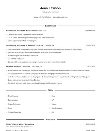 Radiography Technician Resume