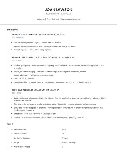 Radiography Technician Resume