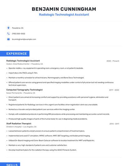 Radiologic Technologist Assistant Resume