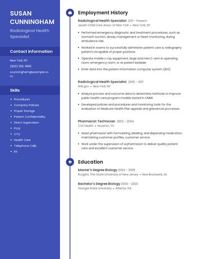 Radiological Health Specialist Resume