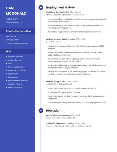 Radiology Administrator Resume