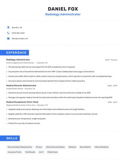 Radiology Administrator Resume