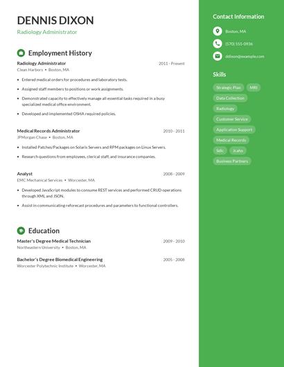 Radiology Administrator Resume