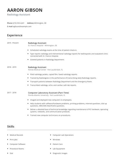 Radiology Assistant Resume