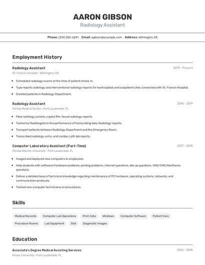 Radiology Assistant Resume