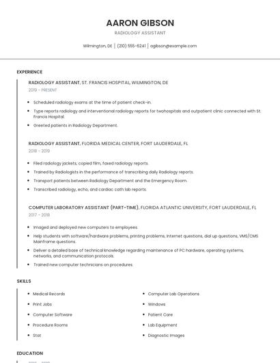 Radiology Assistant Resume