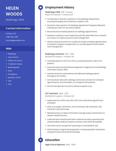 Radiology Clerk Resume