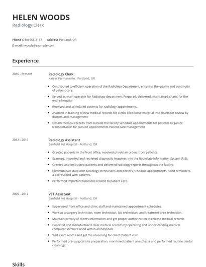 Radiology Clerk Resume