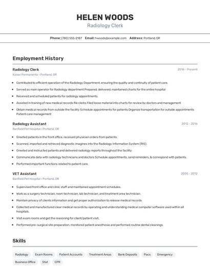Radiology Clerk Resume