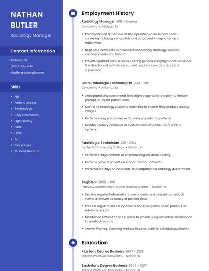 Radiology Manager Resume