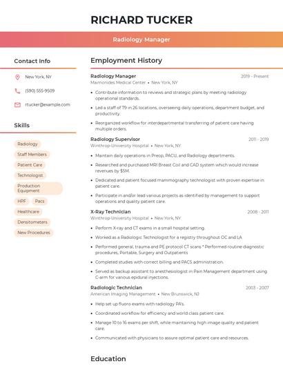 Radiology Manager Resume
