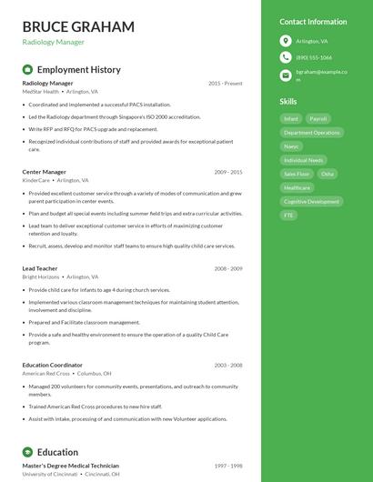 Radiology Manager Resume