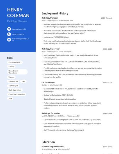 Radiology Manager Resume