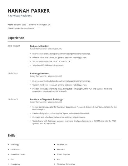 Radiology Resident Resume