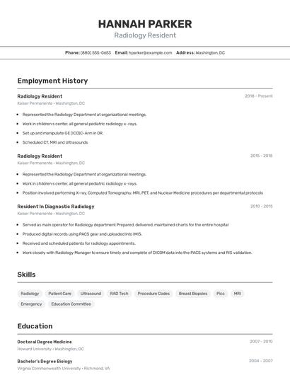 Radiology Resident Resume